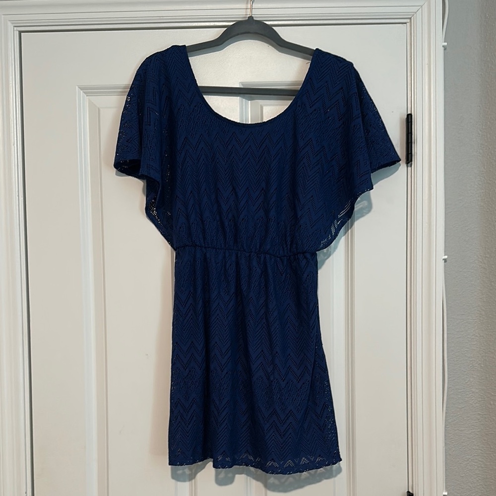 My Michelle Blue Flutter Sleeve Scoop Neck Mini Dress